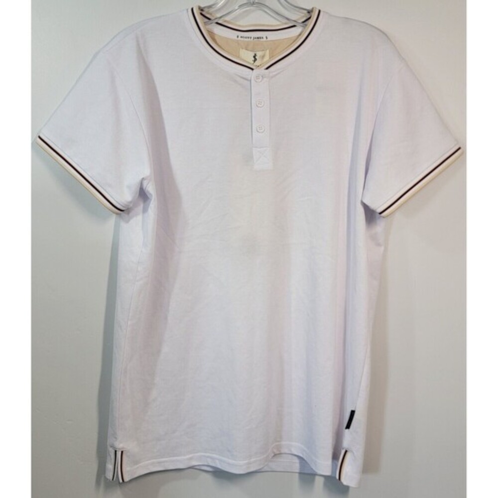 Scott James Henley Shirt Men's Medium White/Sand Short Sleeve SJTS-23270-WHTSND